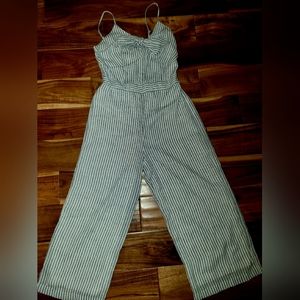Japana White and Grey Striped Pants Jumpsuit, Sz Med